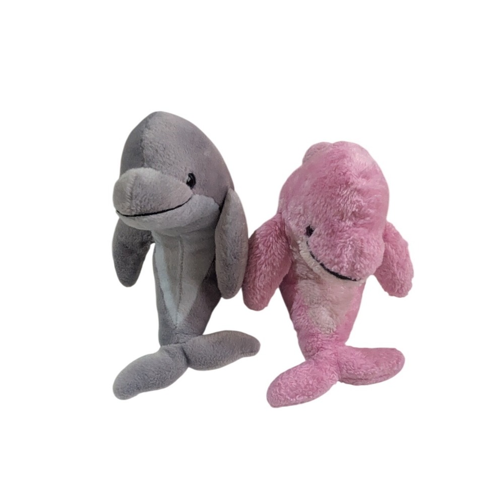 Discovery Cove SeaWorld Dolphin Plush Set Grey Pink Stuffed Animal 10 Inch